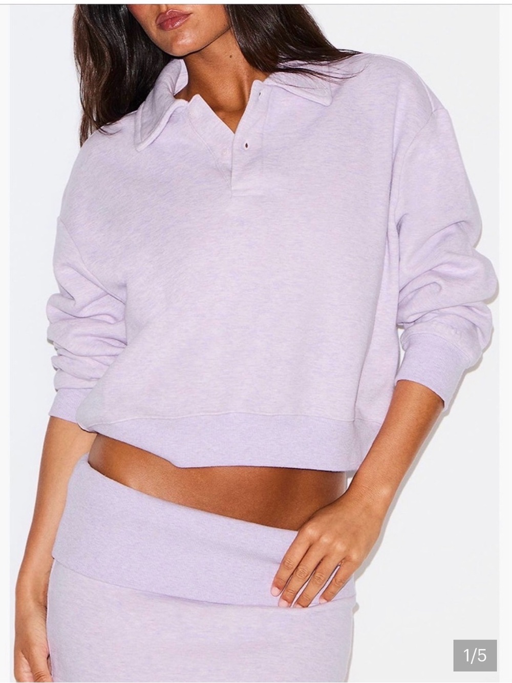 SKIMS Fleece Cropped Polo Sweatshirt Heather purple Size Small